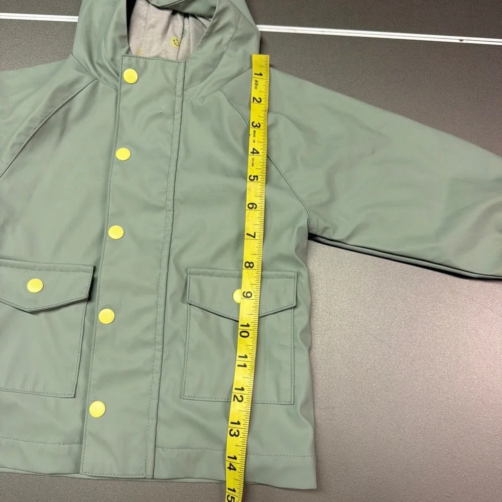 Wonder Nation Baby Raincoat Sage Green Hooded Smiley Face Lining 12M Rain Jacket